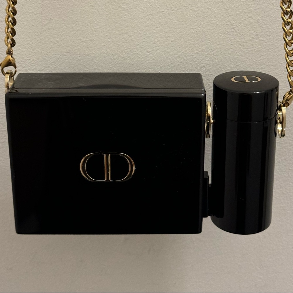 Christian Dior mini crossbody. gold chain. lipstick holder